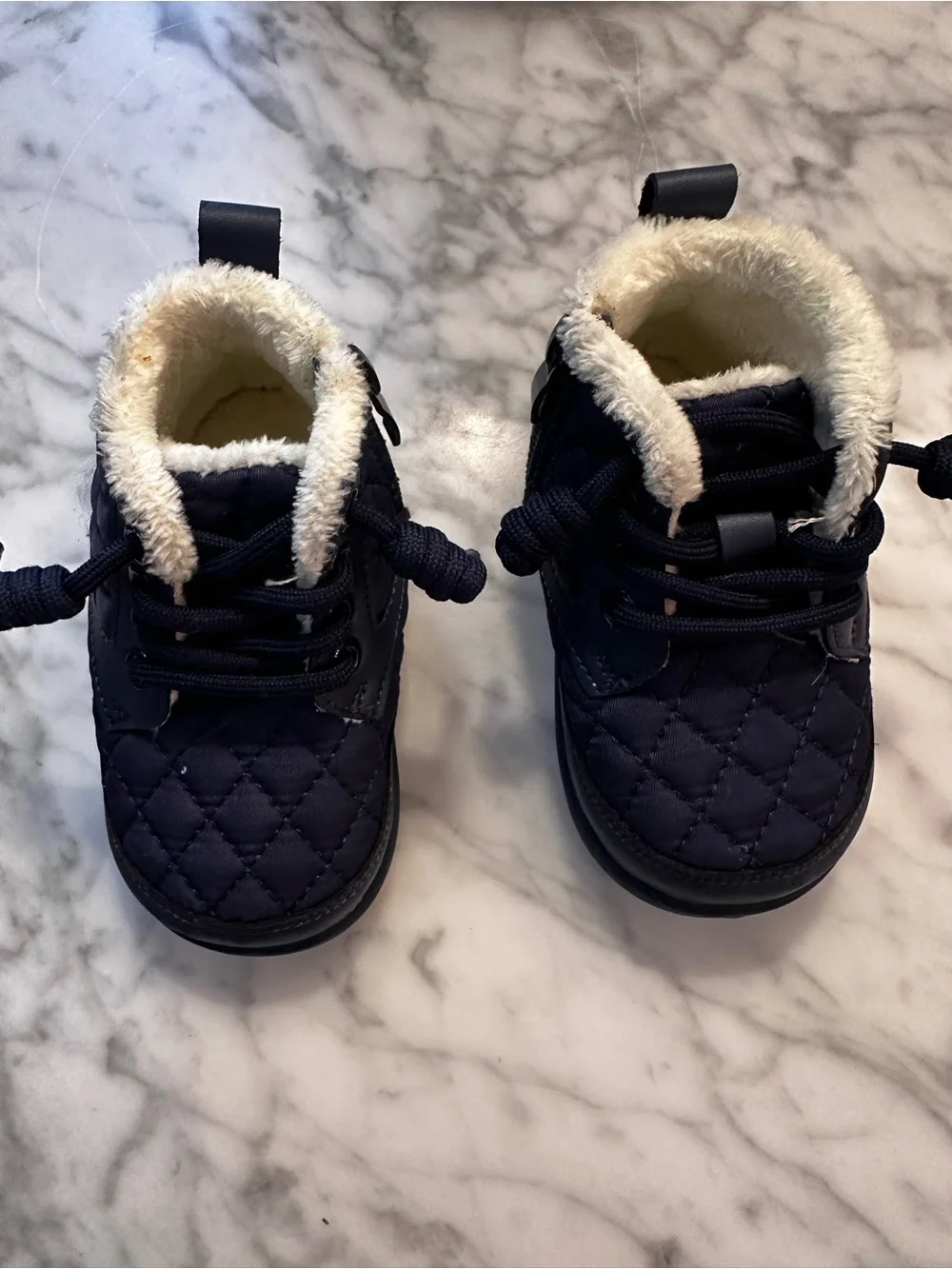 Toddler Quilted Navy Winter Boots with Faux Fur Lining size 5